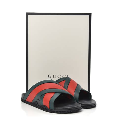 gucci web slide black rubber|gucci criss cross slides.